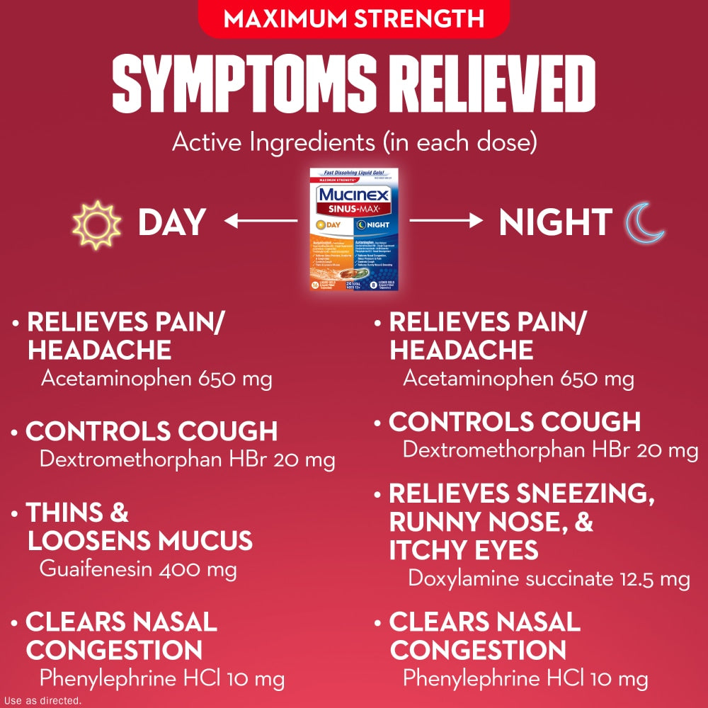 Mucinex Sinus-Max Day & Night Liquid Gels 24 Ct (Case of 24 Packs)