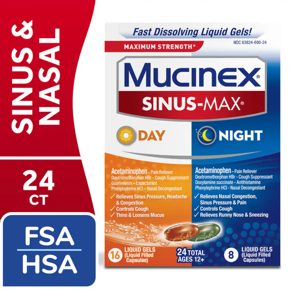 Mucinex Sinus-Max Day & Night Liquid Gels 24 Ct (Case of 24 Packs)