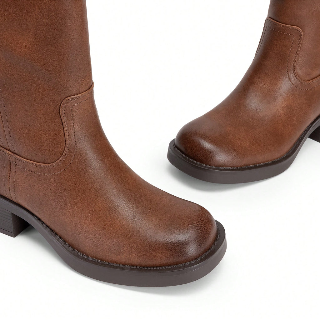 ZJA Women’s Wide-Calf Knee-High Boots – Brown, Size 9