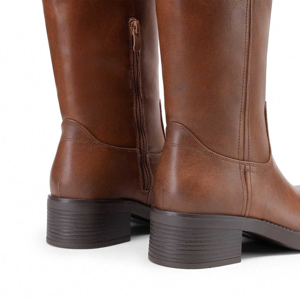 ZJA Women’s Wide-Calf Knee-High Boots – Brown, Size 9