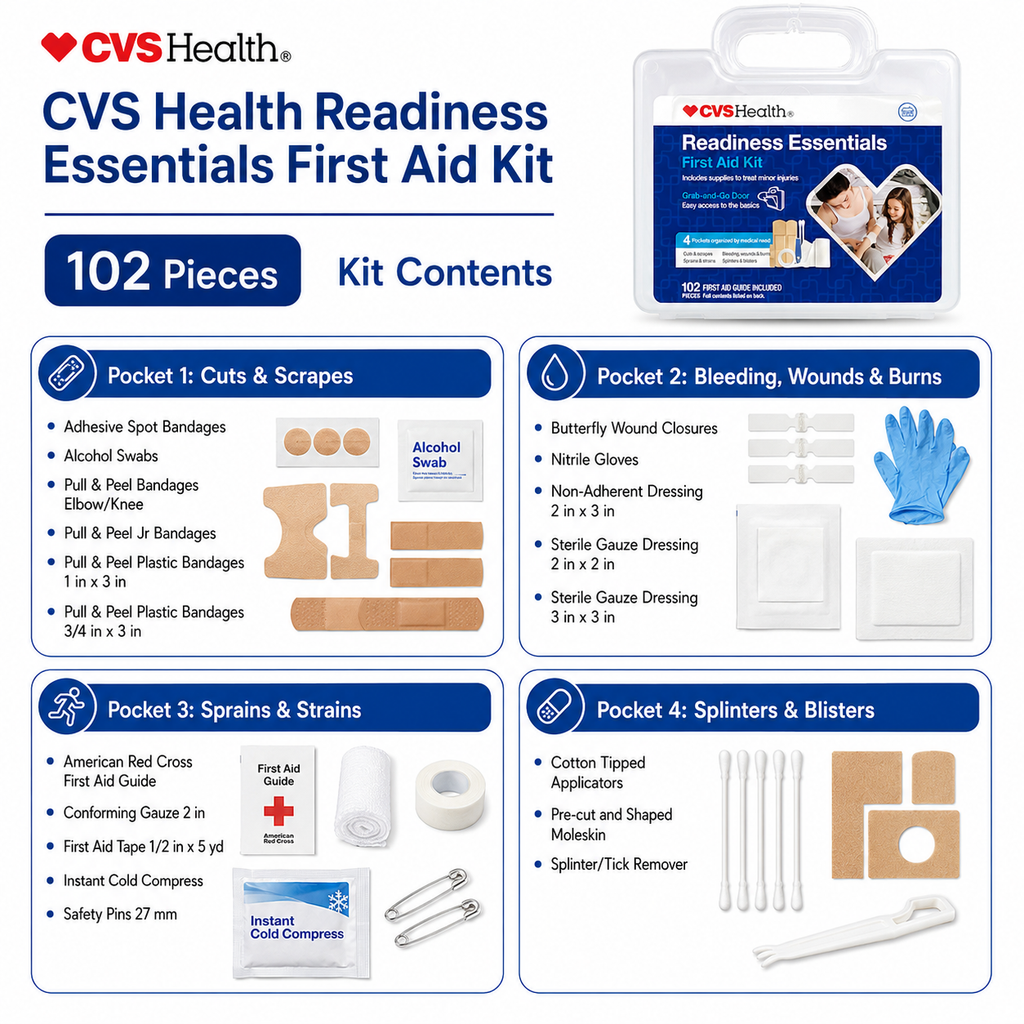 CVS Health Readiness Essentials First Aid Kit – 102 Pieces