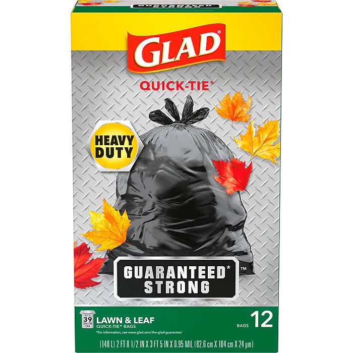 Glad Quick-Tie 39-Gallon Lawn & Leaf Trash Bags – 4-Pack, 48 Bags