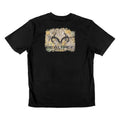 Realtree men's short sleeve black graphic t-shirt with camo antlers logo front view