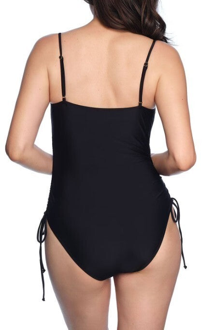 LOFT Women's Shirred Side-Tie One-Piece Swimsuit – Black