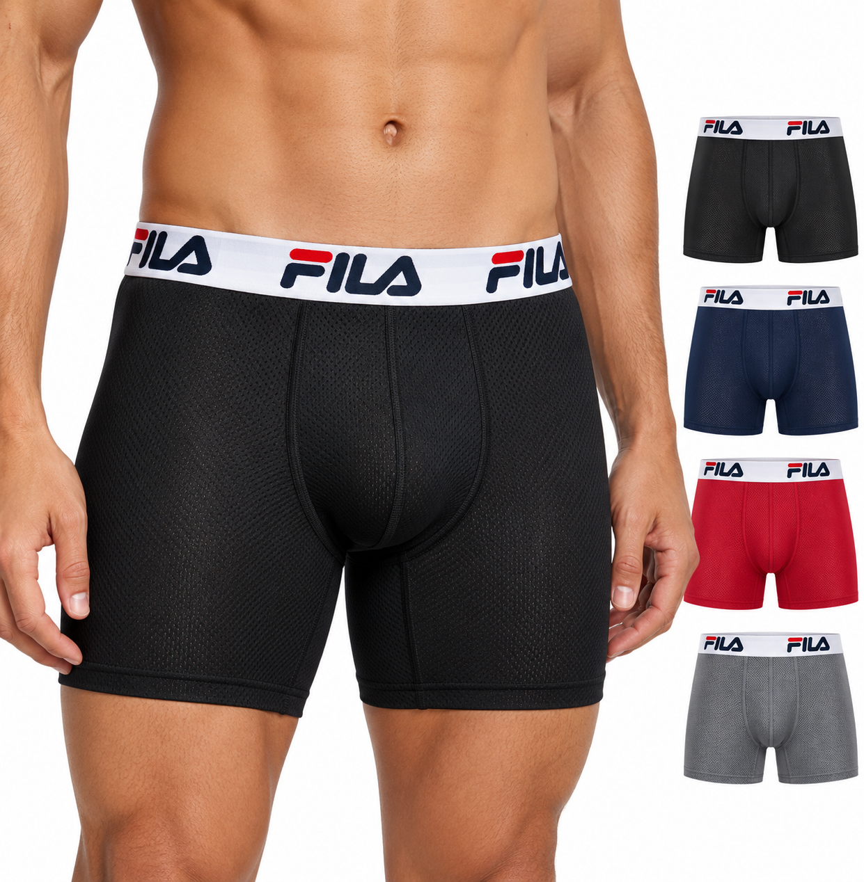 FILA Men's Breathable Micro Mesh Boxer Briefs 4-Pack - Large