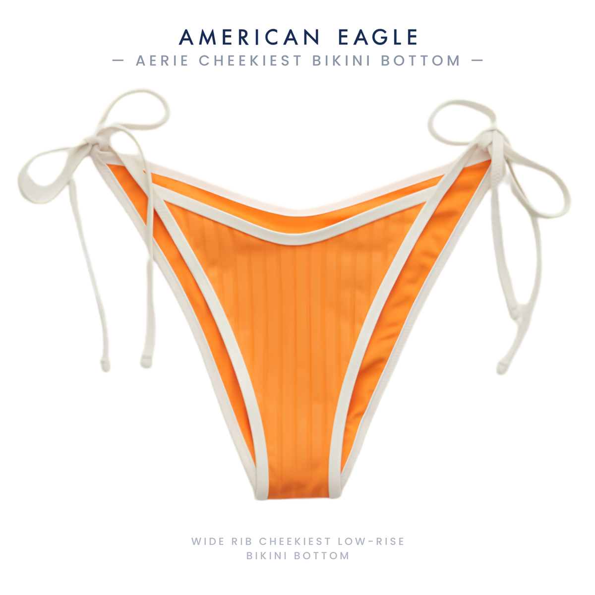 Aerie Wide Rib Low Rise Tie Cheekiest Bikini Bottom, Peach & White Striped — NWT