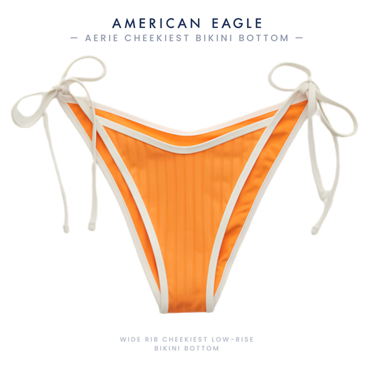 Aerie Wide Rib Low Rise Tie Cheekiest Bikini Bottom, Peach & White Striped — NWT