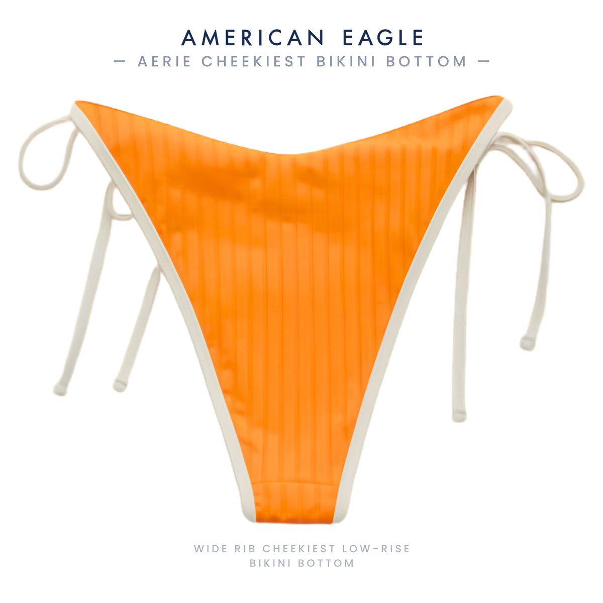 Aerie Wide Rib Low Rise Tie Cheekiest Bikini Bottom, Peach & White Striped — NWT