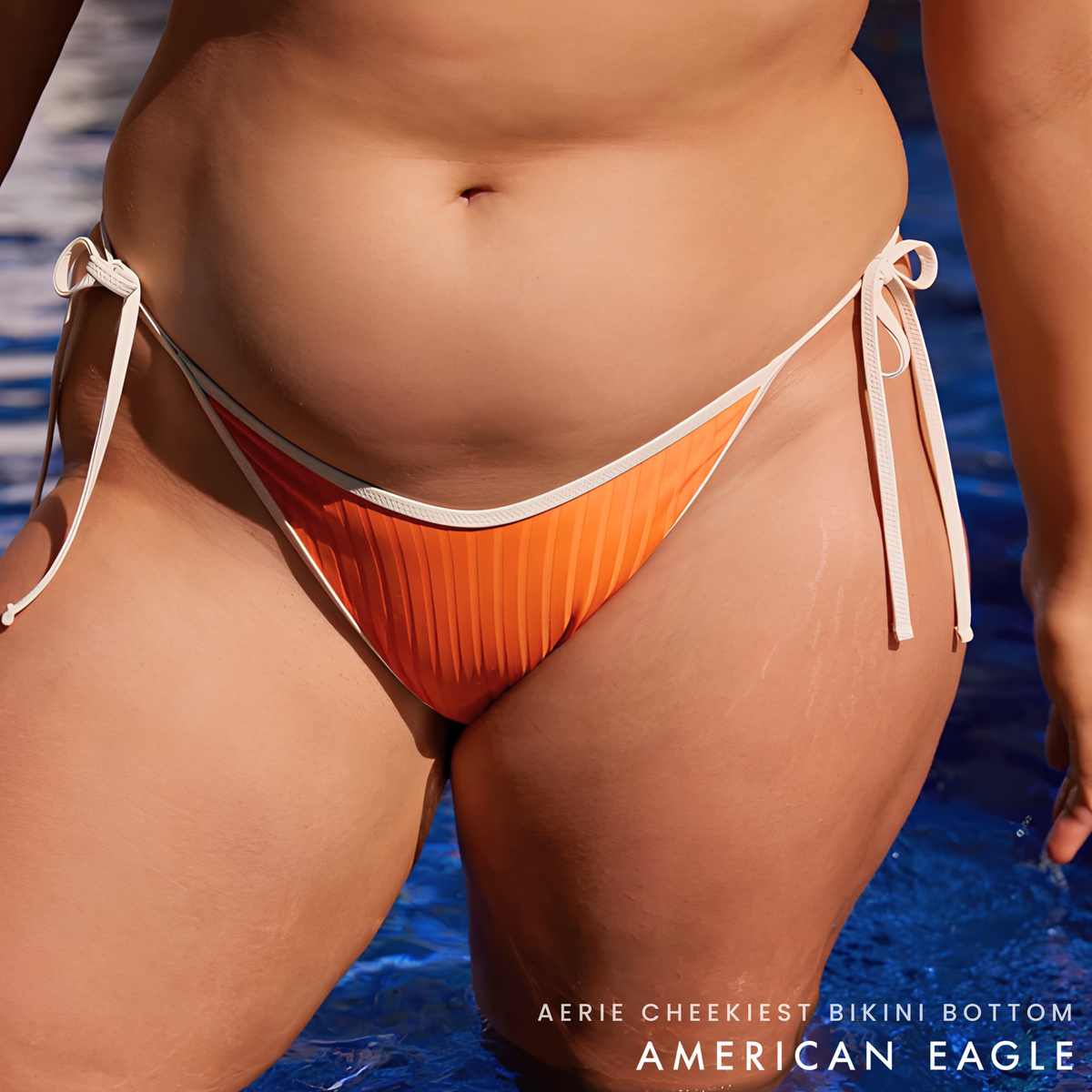 Aerie Wide Rib Low Rise Tie Cheekiest Bikini Bottom, Peach & White Striped — NWT