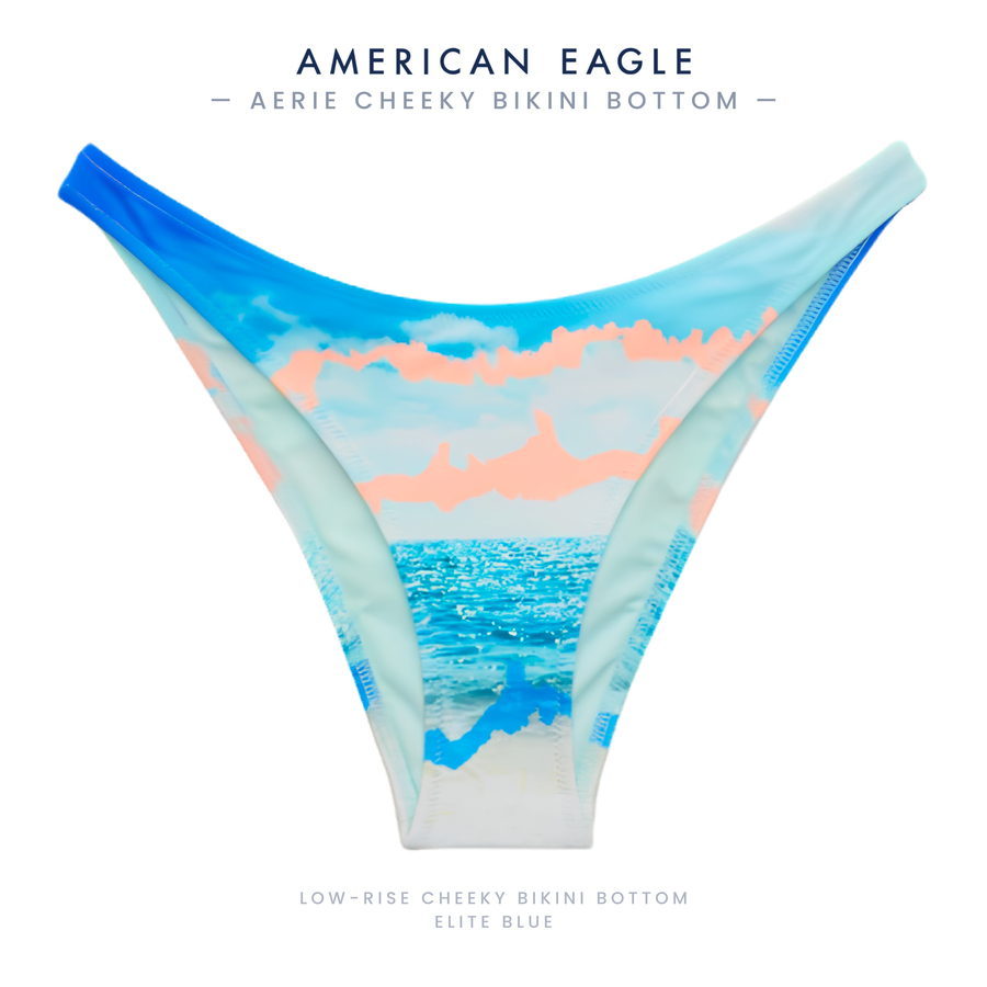 American Eagle Aerie Real Good UPF 50 Low Rise Cheeky Bathing Suit Bottom, Elite Blue