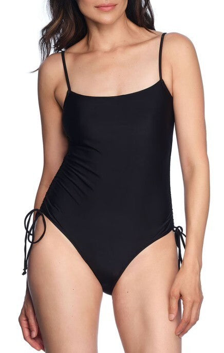 LOFT Women's Shirred Side-Tie One-Piece Swimsuit – Black