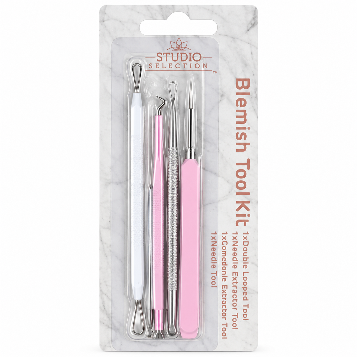 Studio Selection 4-Piece Blemish Extraction Tool Kit — Pink