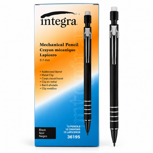 Integra Rubber Barrel 0.7mm Mechanical Pencil — Black Barrel (12-Pack Box)