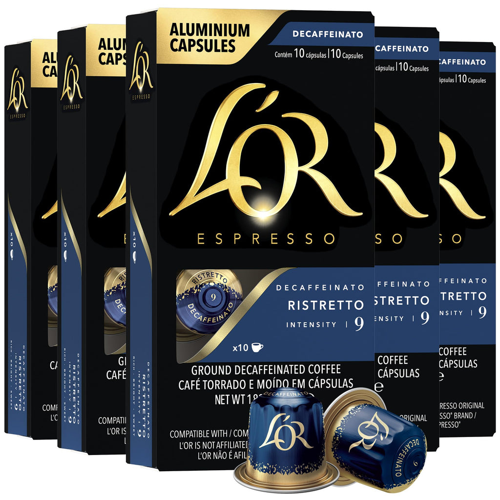 L'OR Ristretto Decaf Espresso Capsules – 50 Count, Intensity 9