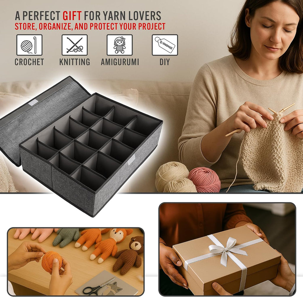 Donzar 15-Cell Foldable Yarn Storage Organizer Box with Lid