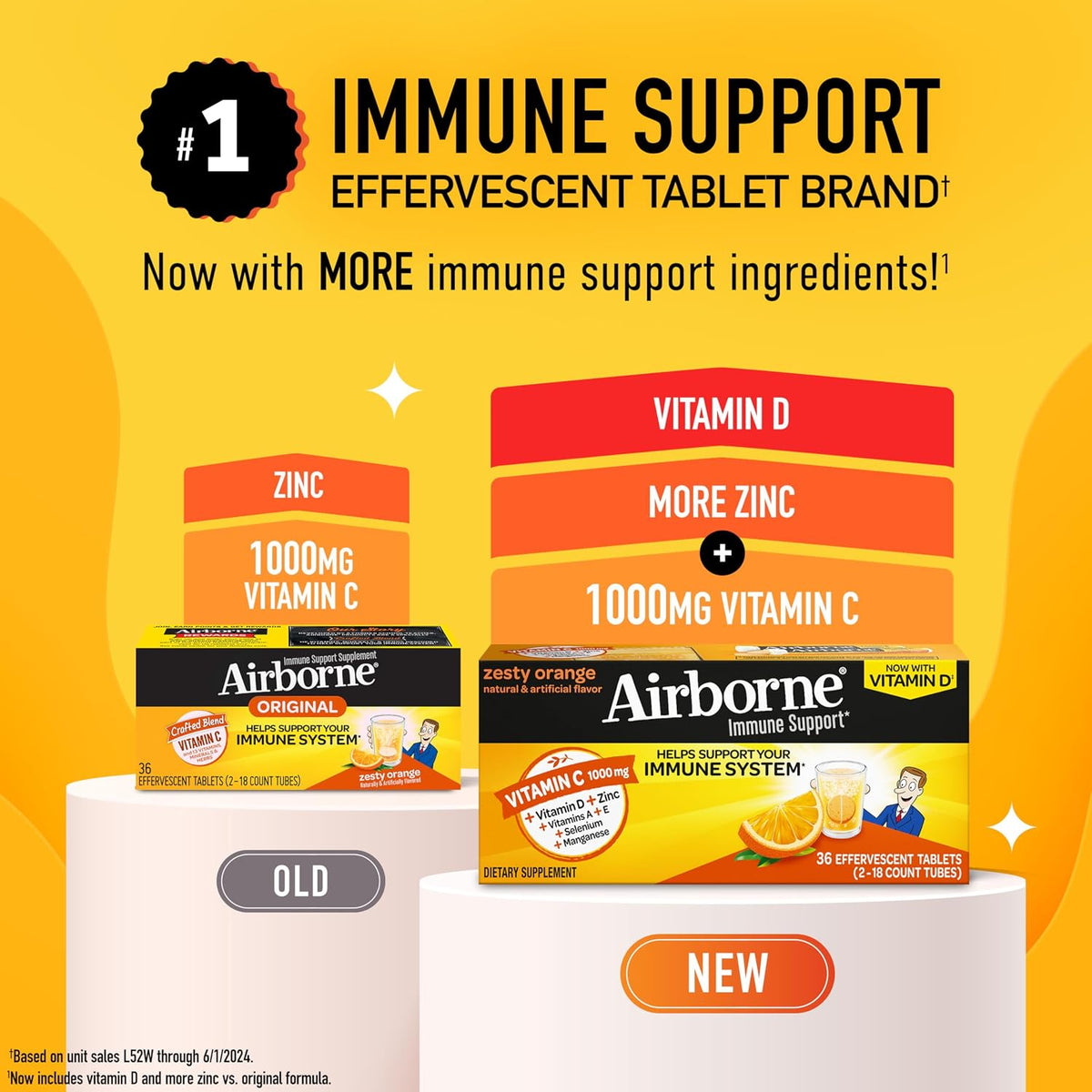 Airborne Zesty Orange Effervescent Immune Support Tablets — 36 Count