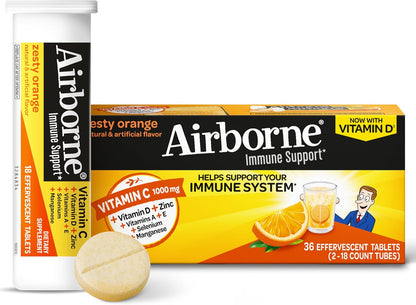 Airborne Zesty Orange Effervescent Immune Support Tablets — 36 Count
