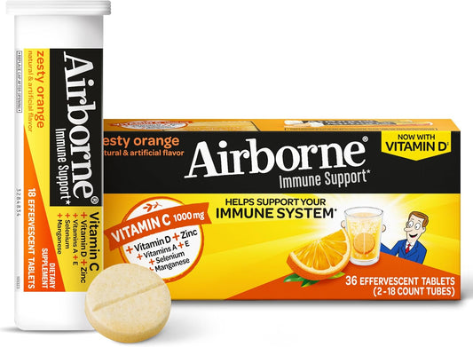 Airborne Zesty Orange Effervescent Immune Support Tablets — 36 Count