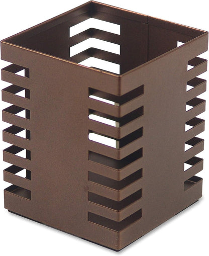Lorell Stamped Metal Square Cup Pencil Holder — 3.2" x 3.2", Bronze