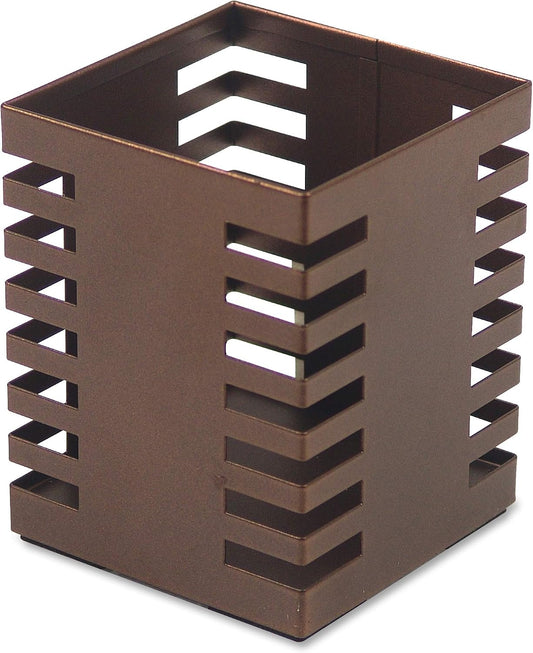 Lorell Stamped Metal Square Cup Pencil Holder — 3.2" x 3.2", Bronze