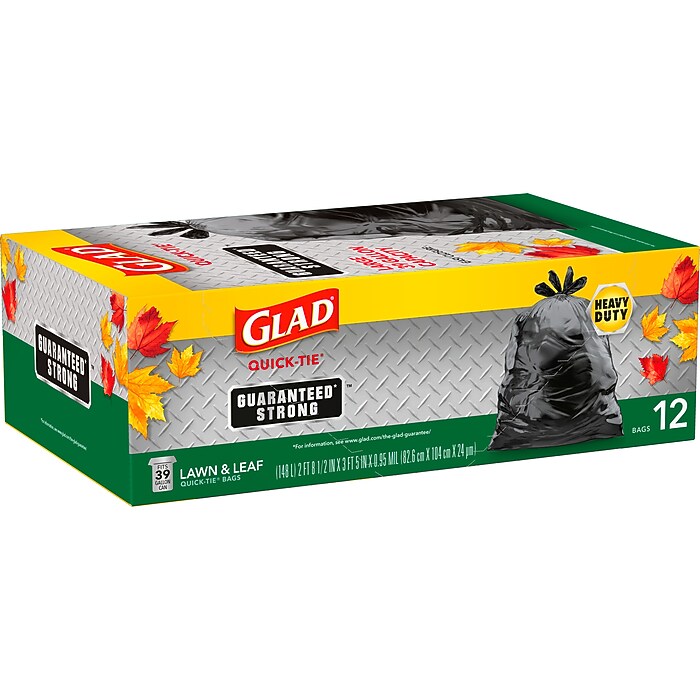 Glad Quick-Tie 39-Gallon Lawn & Leaf Trash Bags – 4-Pack, 48 Bags