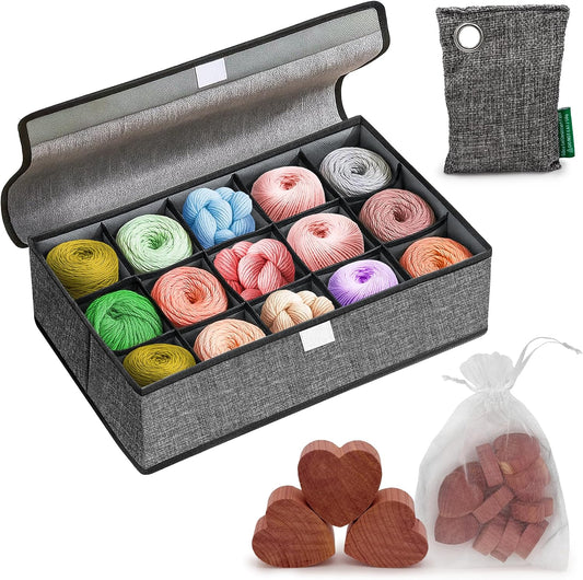 Donzar 15-Cell Foldable Yarn Storage Organizer Box with Lid