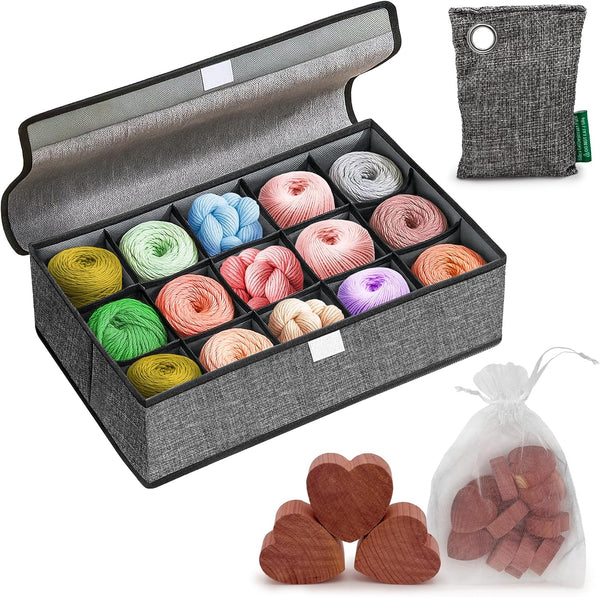 Donzar 15-Cell Foldable Yarn Storage Organizer Box with Lid