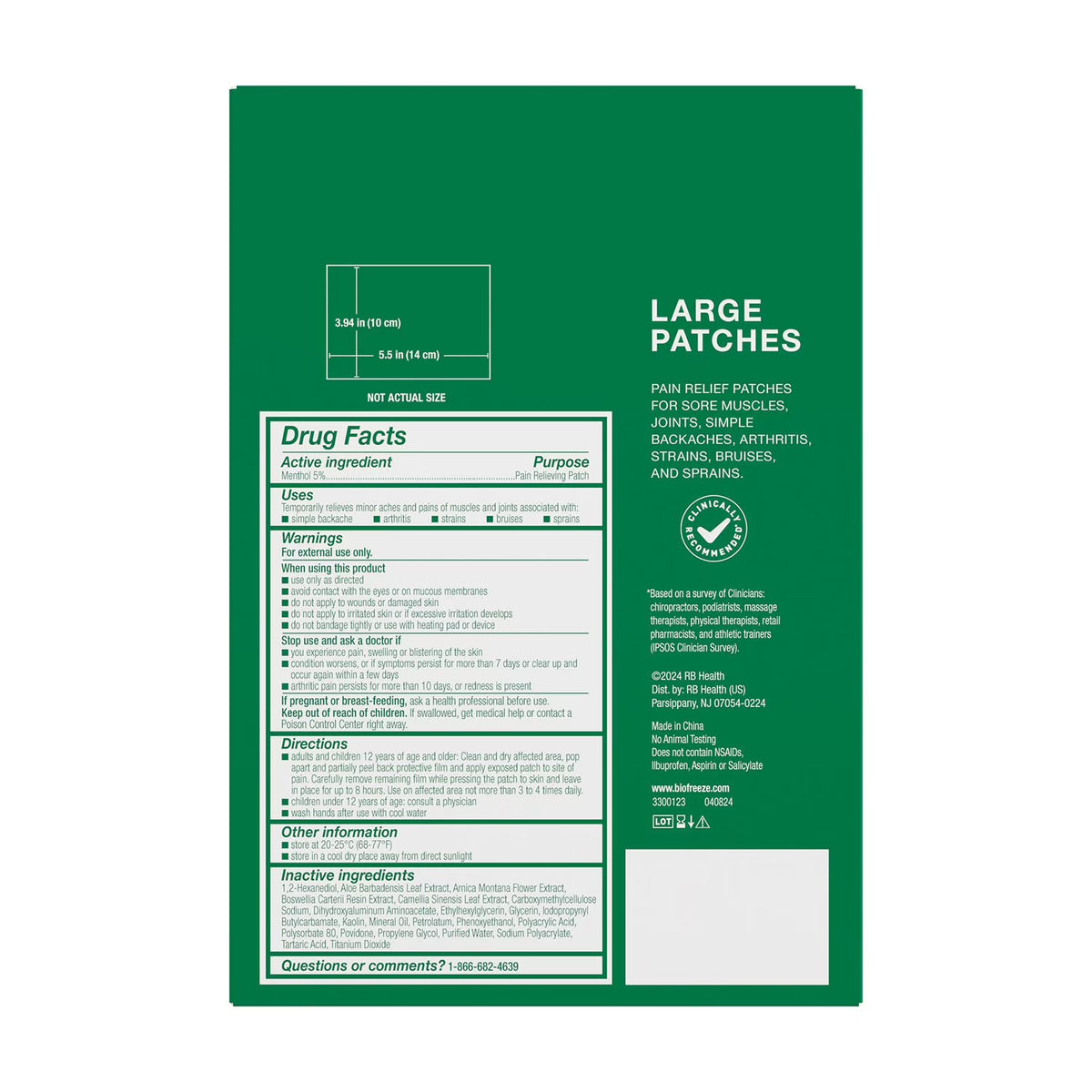 Biofreeze Large Menthol Pain Relief Patch 15-ct Box (Case of 15 / 225 Total Patches)