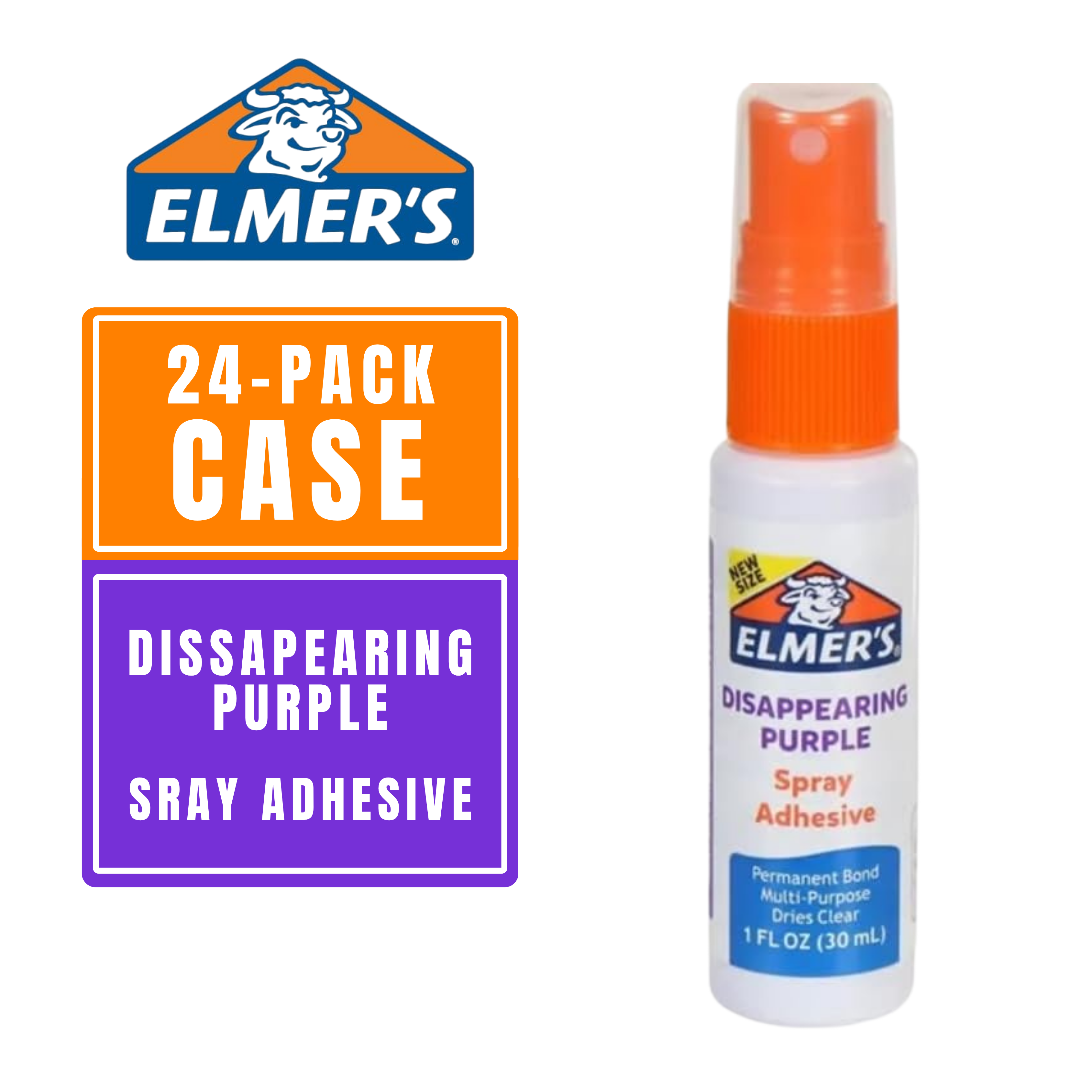 Elmer’s Disappearing Purple Spray Adhesive, 1 fl oz – 24-Count Flat