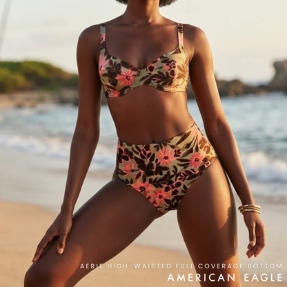 Aerie Iced Apricot Floral Bikini Tops and Bottoms