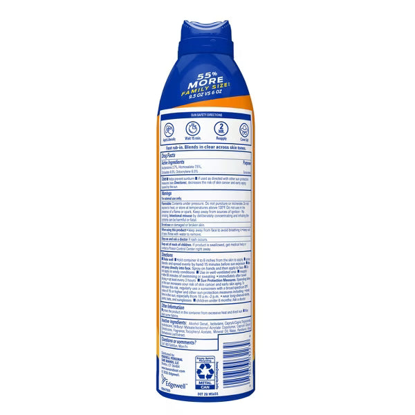 Banana Boat Sport Ultra Sunscreen Spray SPF 50+ directions and drug facts label