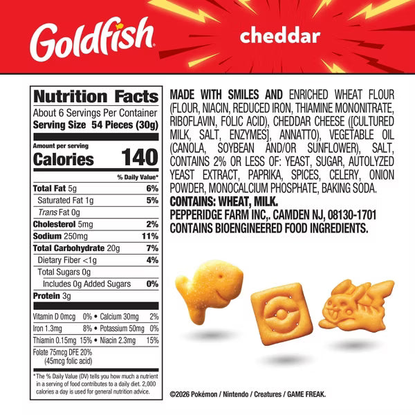 Goldfish Pokémon Cheddar Crackers 6.6 oz – 24-Bag Case – Best By 06/14/2026
