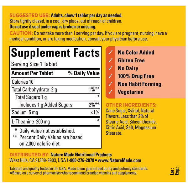 Nature Made L-Theanine 200mg Chewable Tablets
