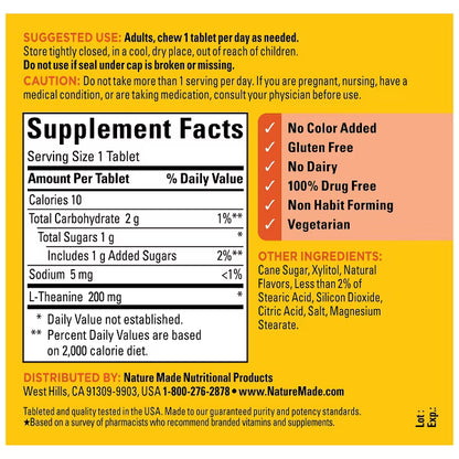Nature Made L-Theanine 200mg Chewable Tablets
