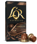 LöR Espresso chocolate capsules packaging with two capsules on a white background