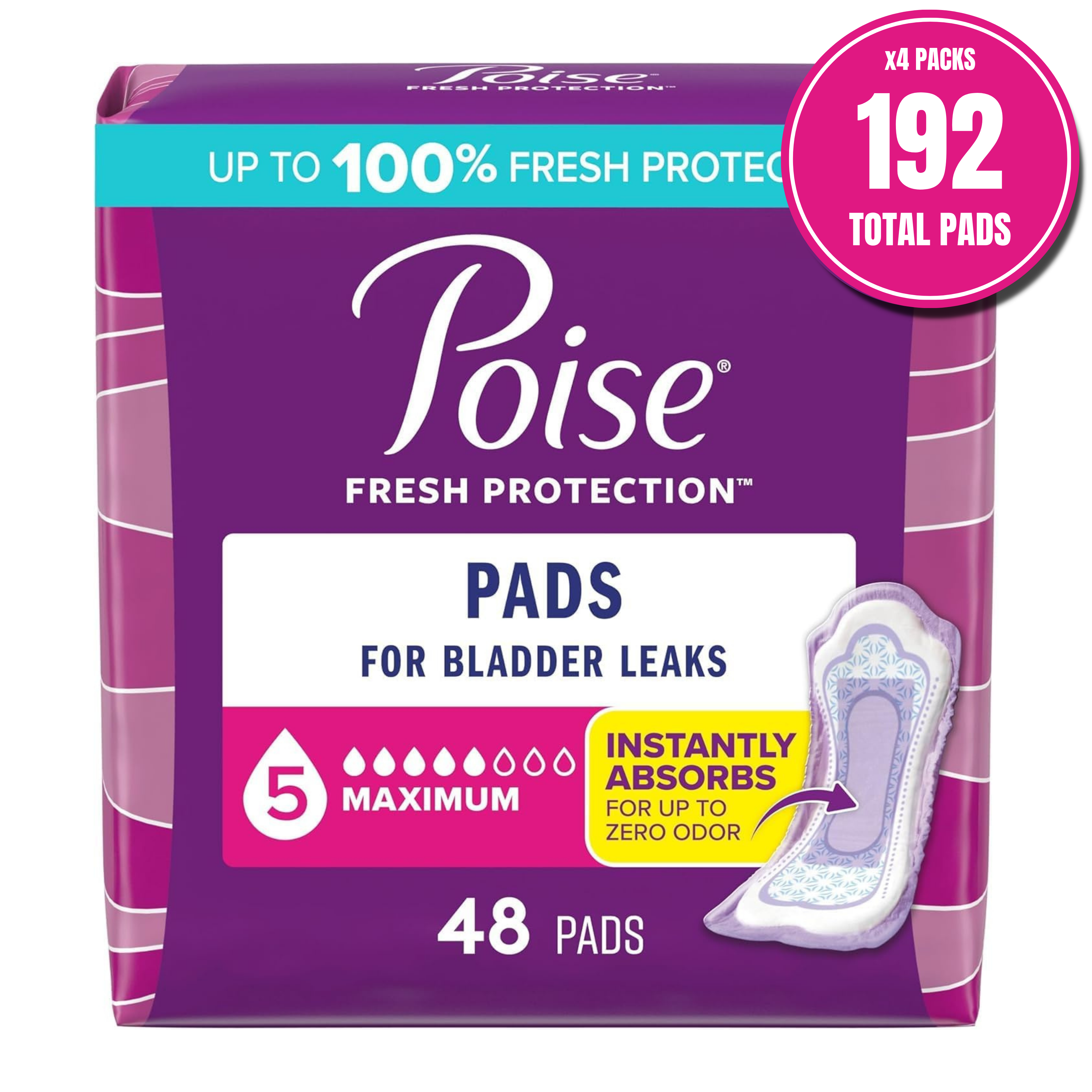 Poise Fresh Protection Maximum Absorbency Pads – 192 Count
