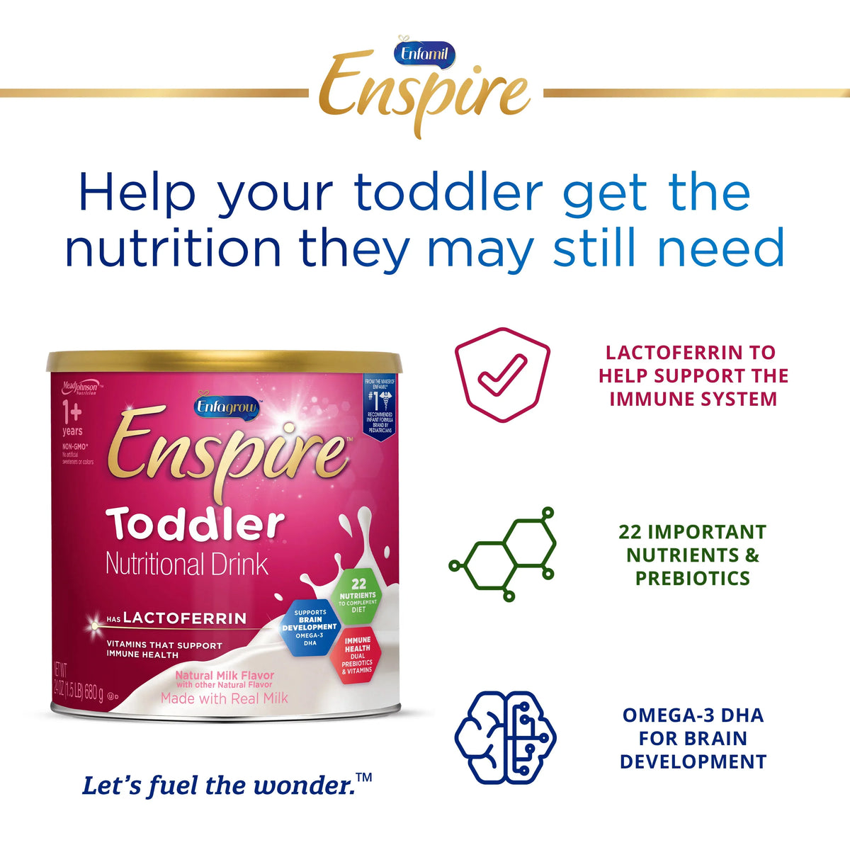 Enfagrow Enspire Toddler Nutritional Drink Natural Milk Powder 24 oz (Case of 4)