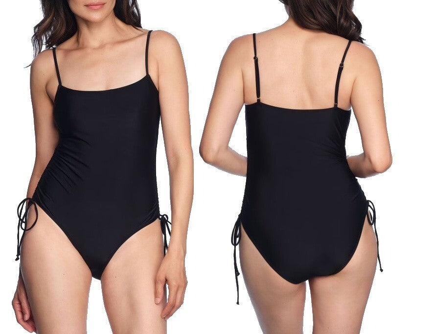 LOFT Women's Shirred Side-Tie One-Piece Swimsuit – Black