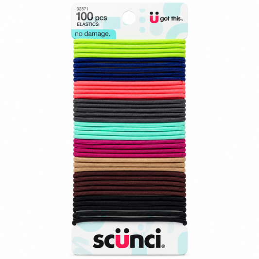 Scunci No Damage Hair Elastics, Assorted Colors — 100 Pieces
