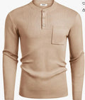 COOFANDY Men’s Henley Knit Pullover Sweater – Apricot, Medium