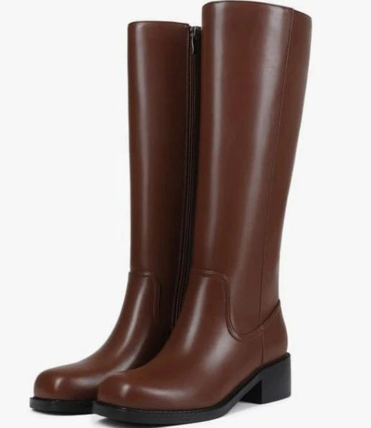 ZJA Women’s Wide-Calf Knee-High Boots – Brown, Size 9
