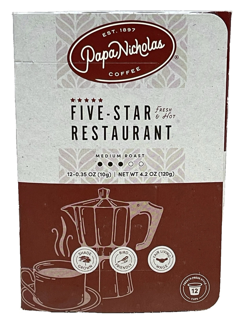 Papa Nicholas Five-Star Restaurant Medium Roast Coffee Pods – 6-Pack Case, 72 Total Pods