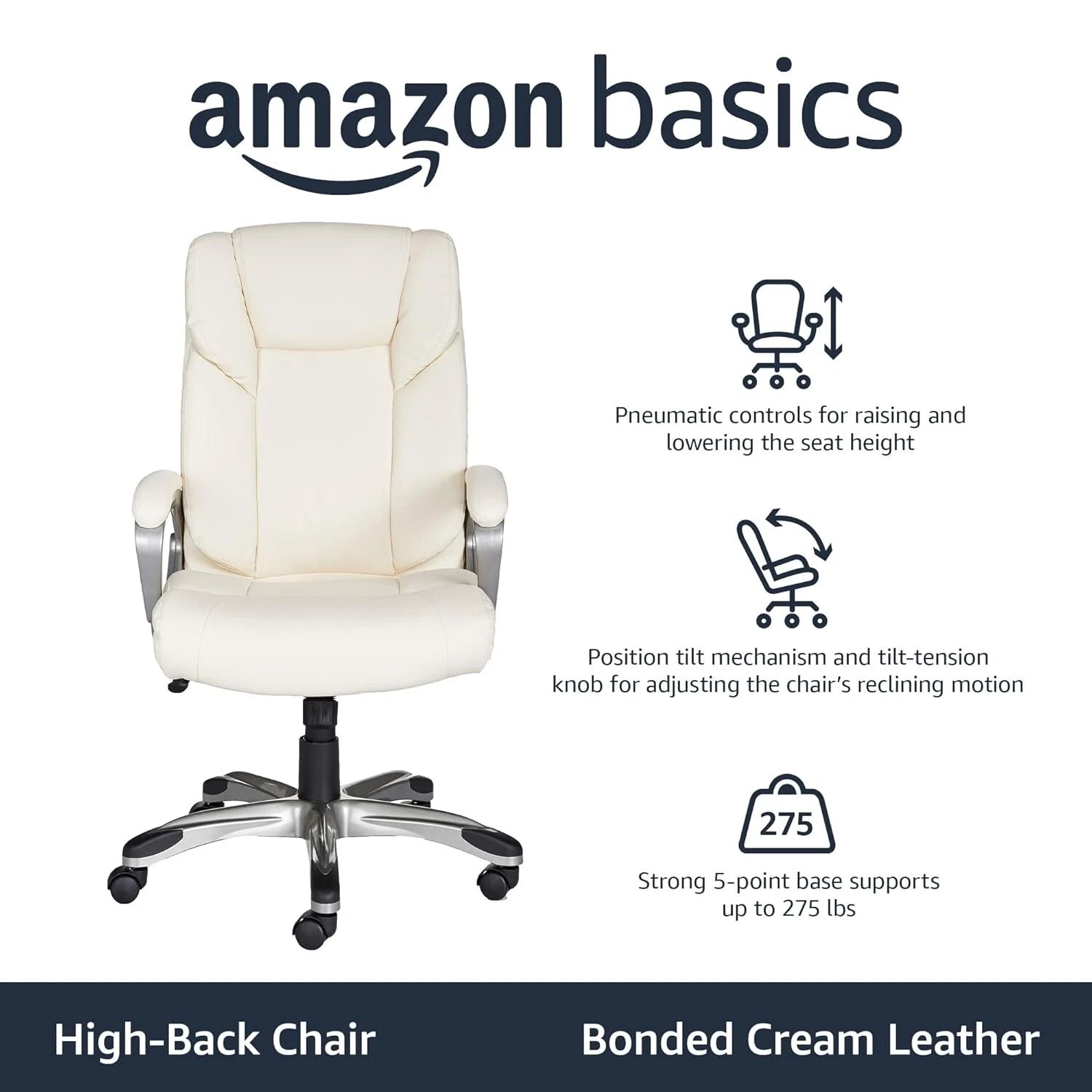 Amazon Basics High-Back Executive Office Chair – Cream